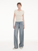 Tencel Mulberry Silk Cowl Neck Women Cap Sleeve Knit Top GOELIA