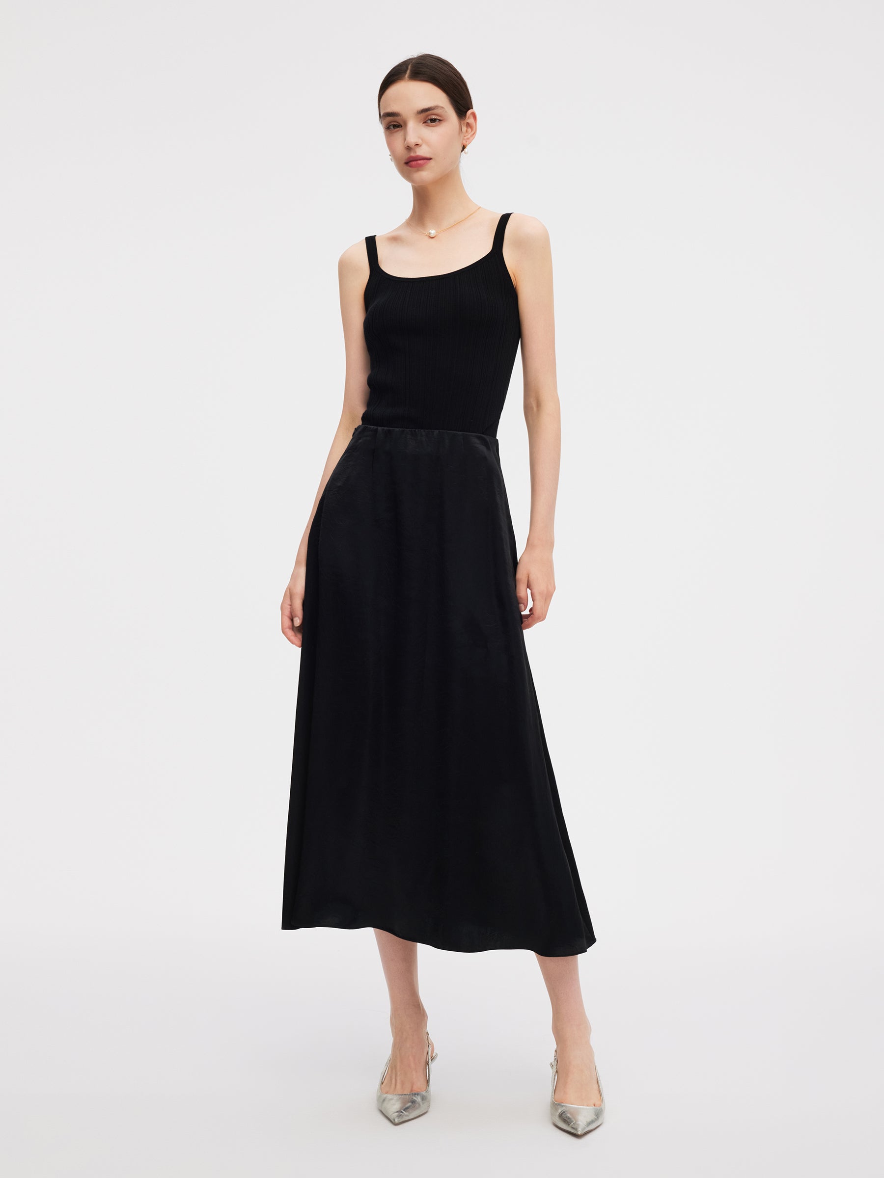 100% Acetate Elastic Waist Women A-Line Skirt GOELIA