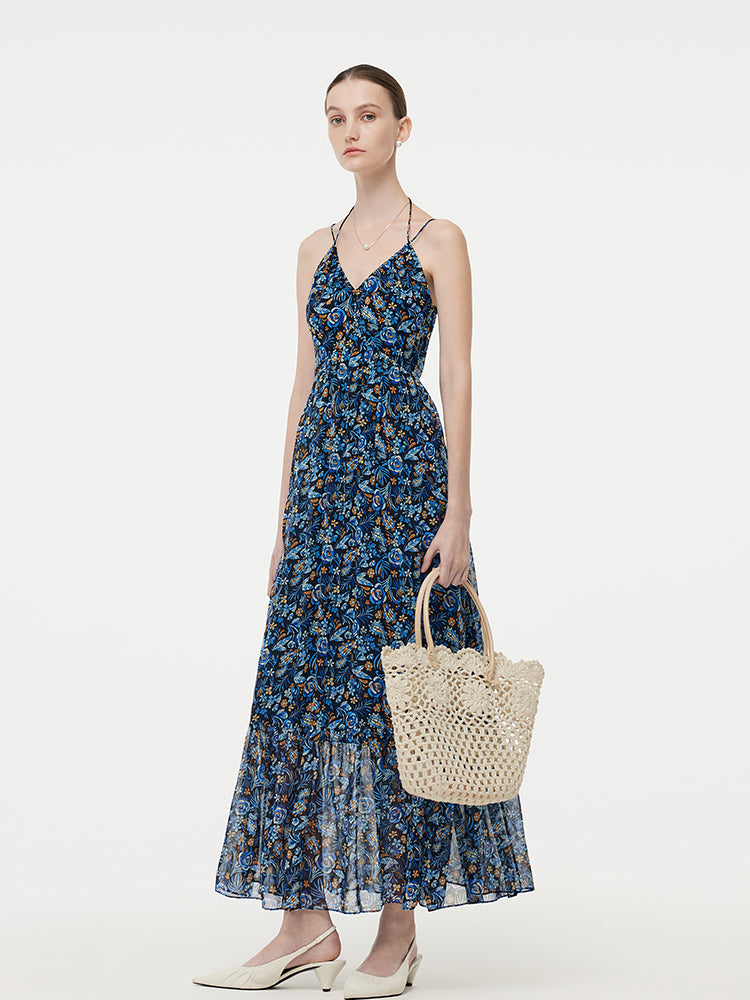 10MM Mulberry Silk Halterneck Slip Maxi Dress With Detachable Bra Pads GOELIA