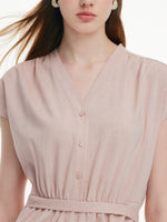 Tencel Linen Blend Cap Sleeve Women Maxi Dress GOELIA