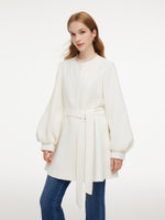 Tweed Balloon Sleeves A-Line Women Wrap Coat GOELIA
