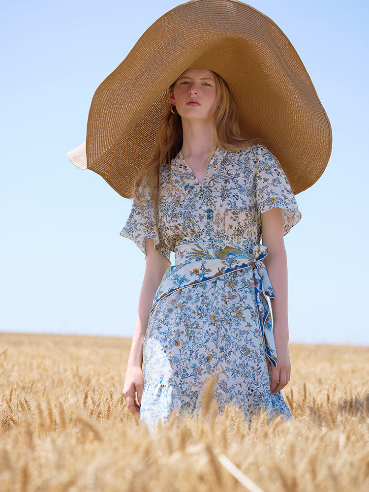 Women's Mulberry Silk Summer V-Neck Neck Waist French Dress