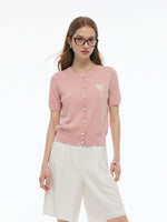 Lyocell Blend Sequined Heart Women Short Sleeve Cardigan GOELIA
