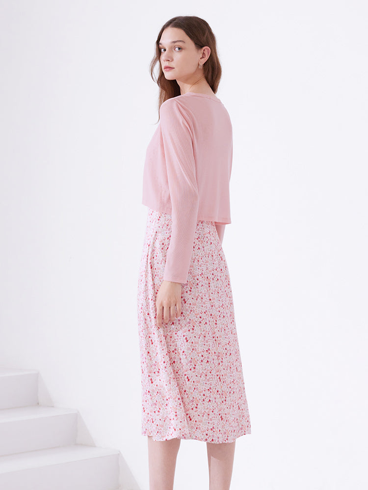 Floral Spaghetti Strap Dress With Knitted Cardigan GOELIA