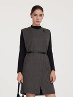 100% Wool Vest And Knit Dress Two-Piece Set With Belt GOELIA