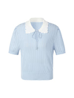 Tencel Blend Color Block Tie Front Women Openwork Knit Top GOELIA