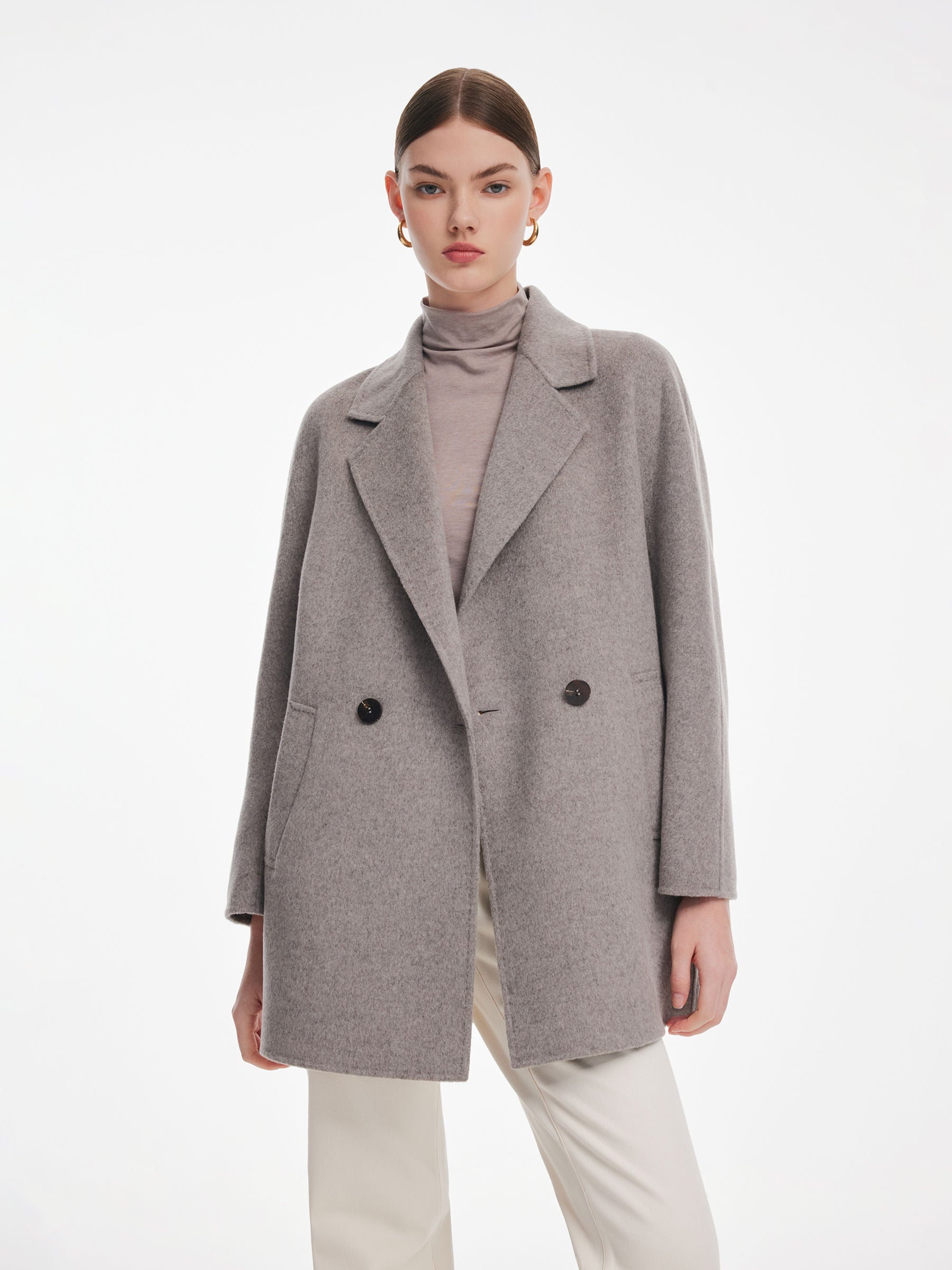 [Preview] Cashmere Wool Blend Double-Faced Women Mid-Length Coat GOELIA