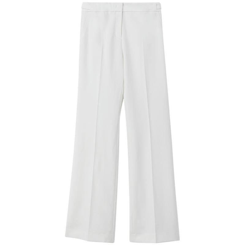 White Adjustable Waist Full Length Pants GOELIA