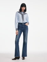 [Preview] Denim Fleece-Lined Women High-Waisted Flared Jeans GOELIA
