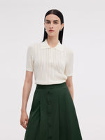 Tencel Blend Openwork Women Knit Polo Top GOELIA