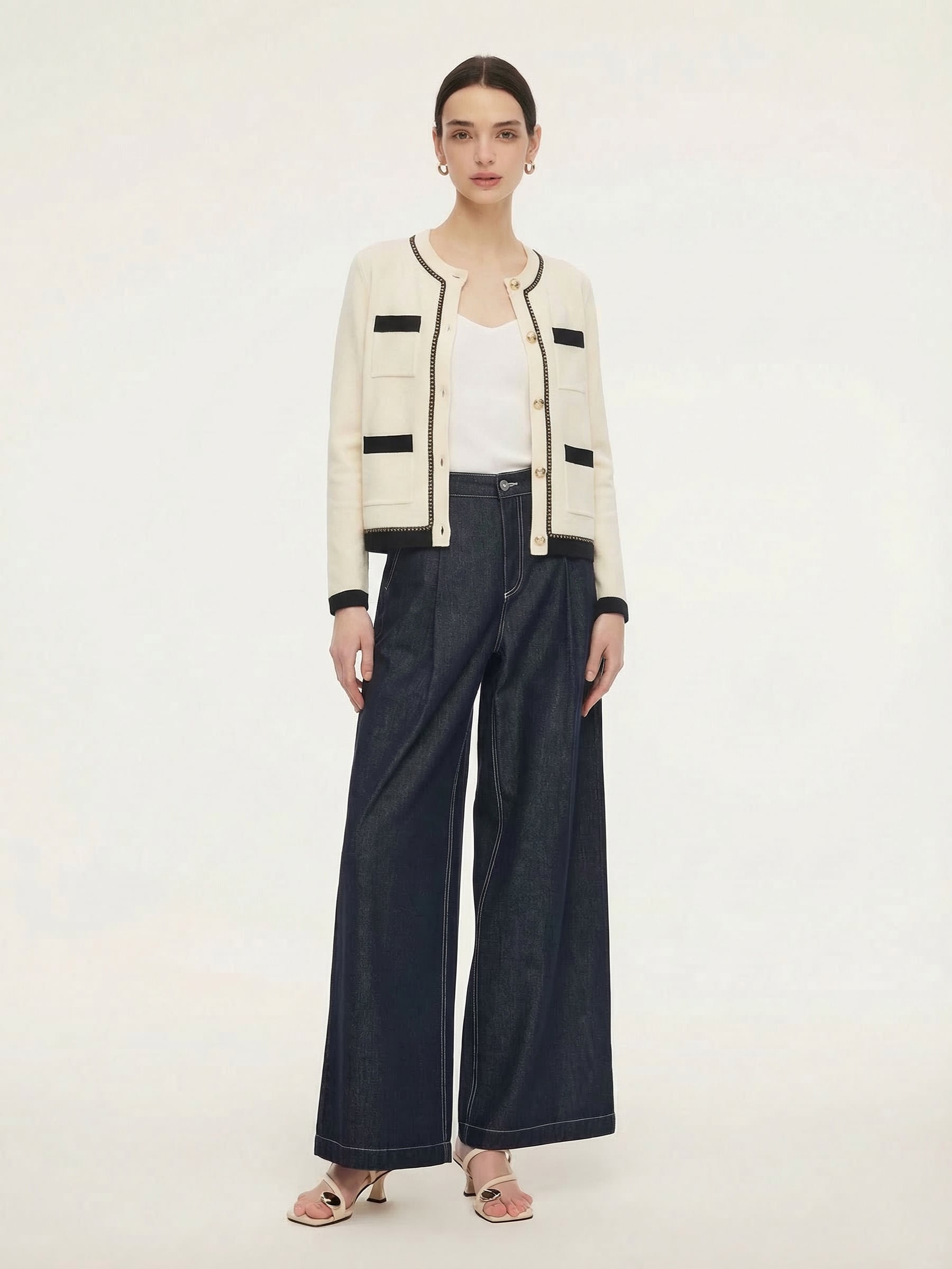 Tencel Blend Contrast Trim Women Cardigan GOELIA