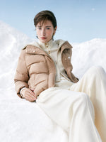 Windproof Goose Down Jacket With Detachable Knit Collar GOELIA