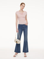 Tencel Mulberry Silk Cowl Neck Women Cap Sleeve Knit Top GOELIA