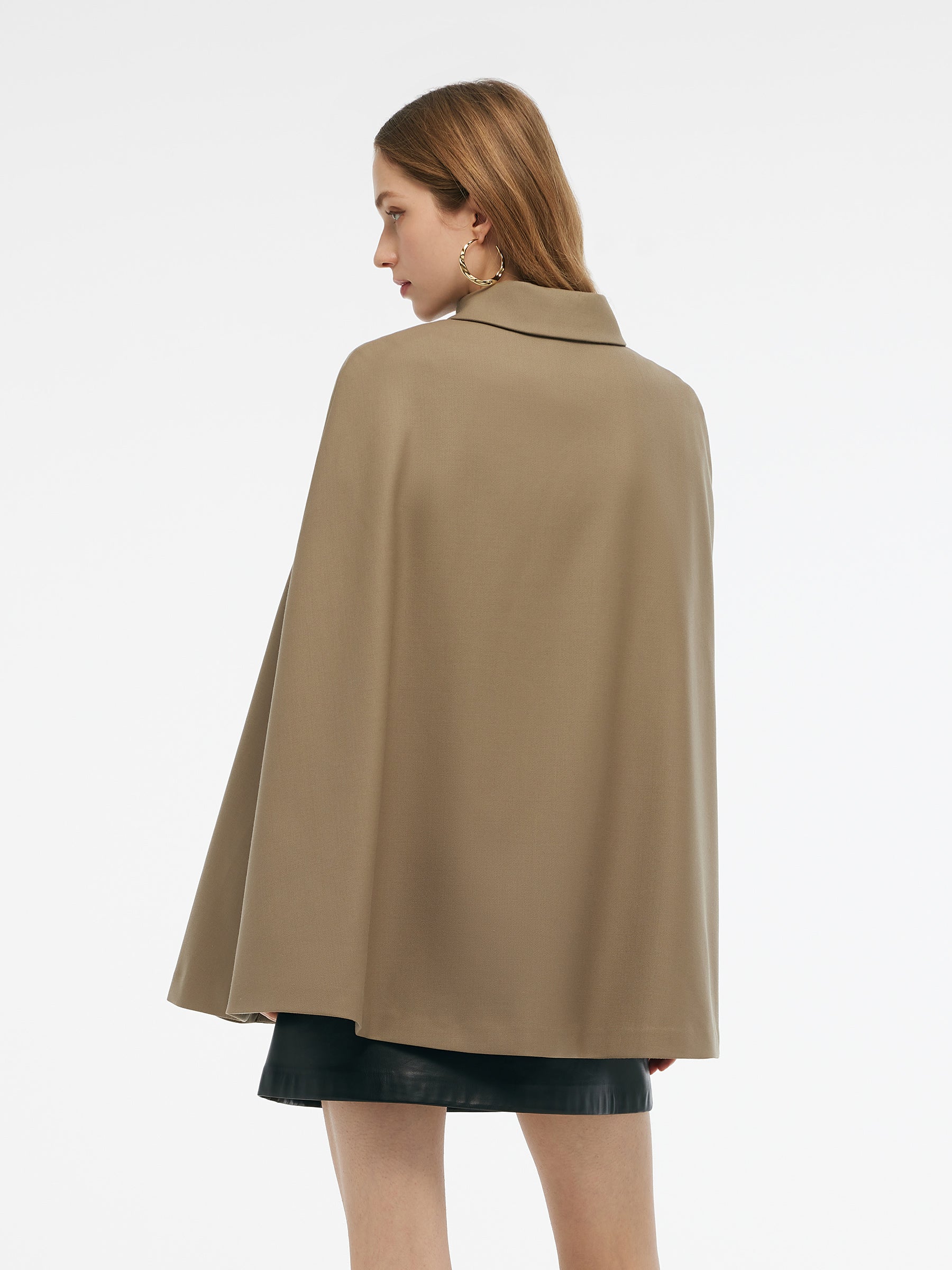 100% Worsted Wool Cape And Vest Two-Piece Set With Belt Dusty Olive XS