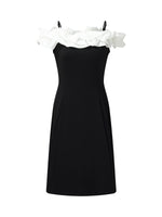 Color Block Ruffle Women Knit Mini Dress With Detachable Straps GOELIA