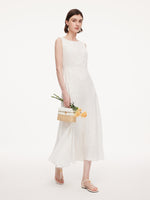 100% Ramie Lace A-Line Women Sleeveless Maxi Dress GOELIA