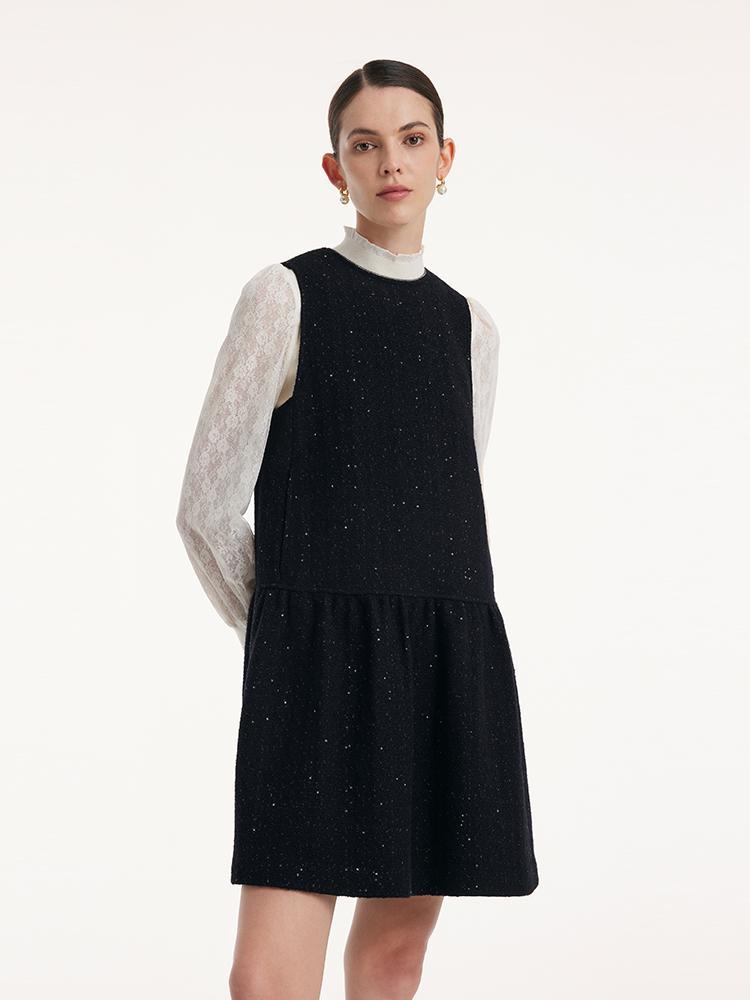 Round Neck Sequins Vest Dress, Black / XL Round Neck Sequins Vest Dress, Black / XL