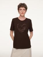 Sequined Heart Round Neck Women T-Shirt GOELIA