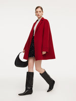 Cashmere Wool Blend Double-Faced Women Cape Coat With Leather Belt GOELIA