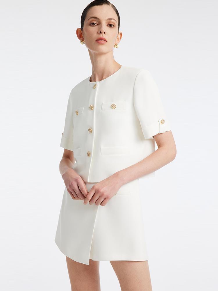 White Acetate Blazer And Shorts Two-Piece Suit – GOELIA