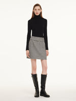 Black And White Houndstooth Women A-Line Skirt With Belt GOELIA