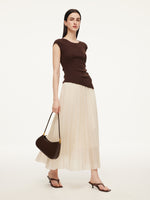 Modal Acetate Blend Asymmetrical Hem Knit Top And Pleated Skirt Two-Piece Set GOELIA