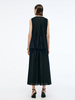 Tencel Blend Ruffle Hem Pleated Tank Top And A-Line Skirt Two-Piece Set GOELIA