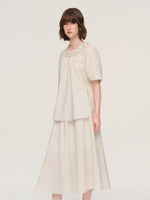 100% Cotton Ruffle Round Neck Top And A-Line Skirt Two-Piece Set GOELIA