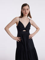 Cut-out Spaghetti Strap Bowknot Tied Maxi Dress GOELIA