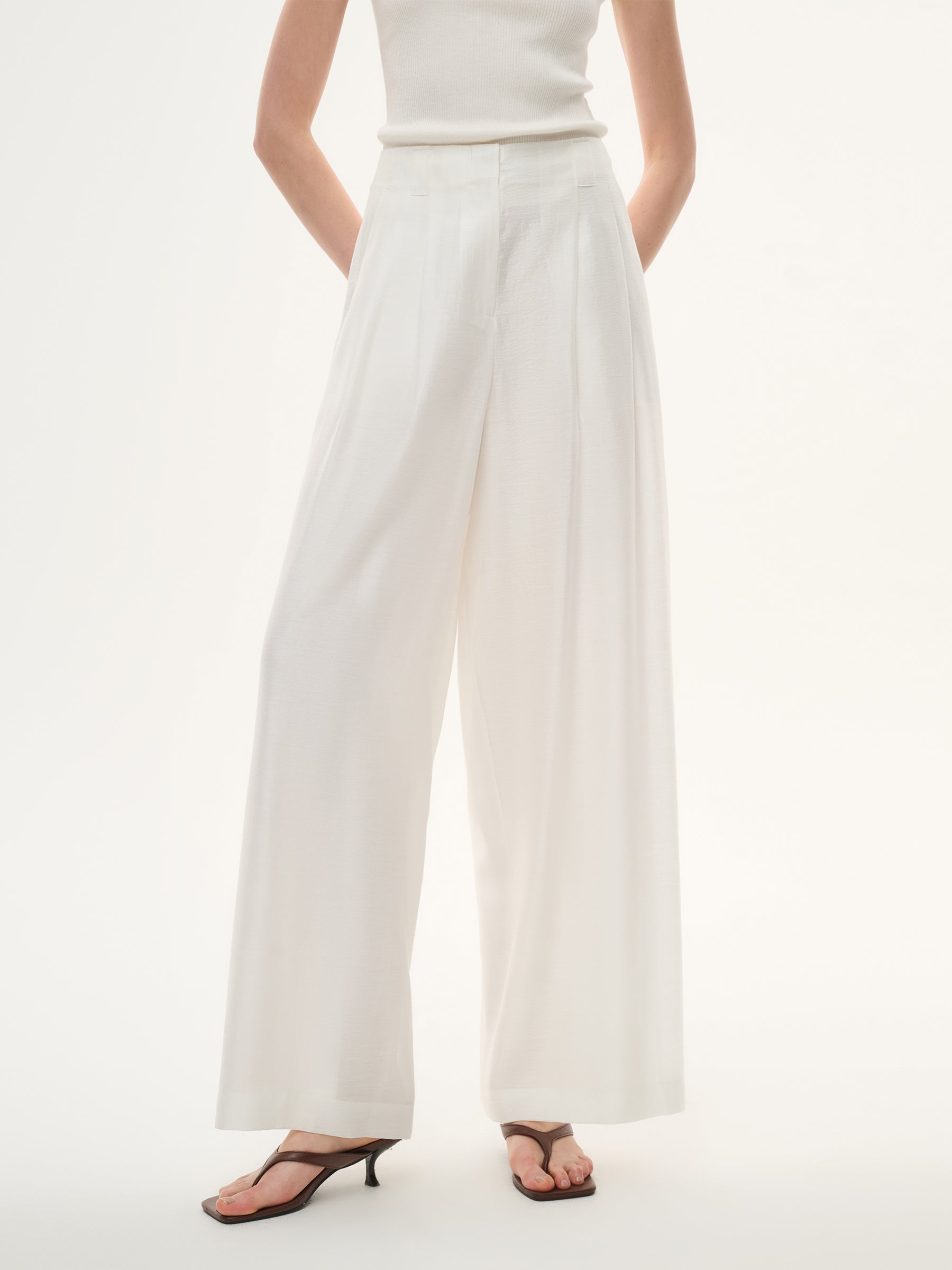 Tencel Acetate Linen Blend Women Straight Leg Pants GOELIA
