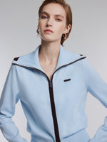 [Preview] Lyocell Wool Blend Contrast Trim Women Zip-Up Cardigan GOELIA