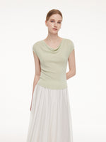 Tencel Mulberry Silk Cowl Neck Women Cap Sleeve Knit Top GOELIA