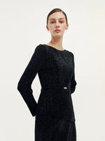 Velvet Glitter Stretch Asymmetrical Hem Top And Skirt Two-Piece Set With Belt GOELIA