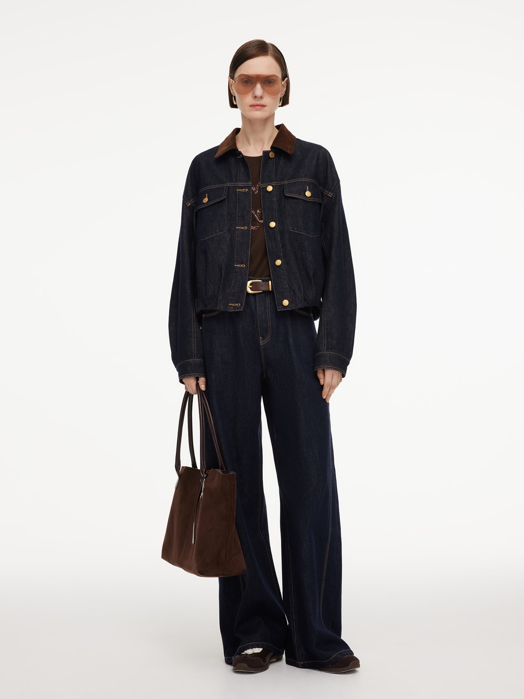 [Preview] 100% Cotton Denim Corduroy Collar Women Barn Jacket GOELIA