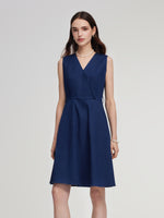 Denim Gathered Waist Sleeveless Women Self-Tie Belt Mini Dress GOELIA
