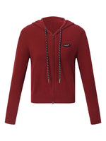 100% Wool Zip-Up Women Knit Hooded Cardigan GOELIA