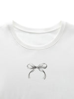 [Preview] Bowknot Print Gathered Waist Women T-Shirt GOELIA