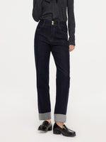 Cotton Cuffed Straight Leg Women Jeans GOELIA