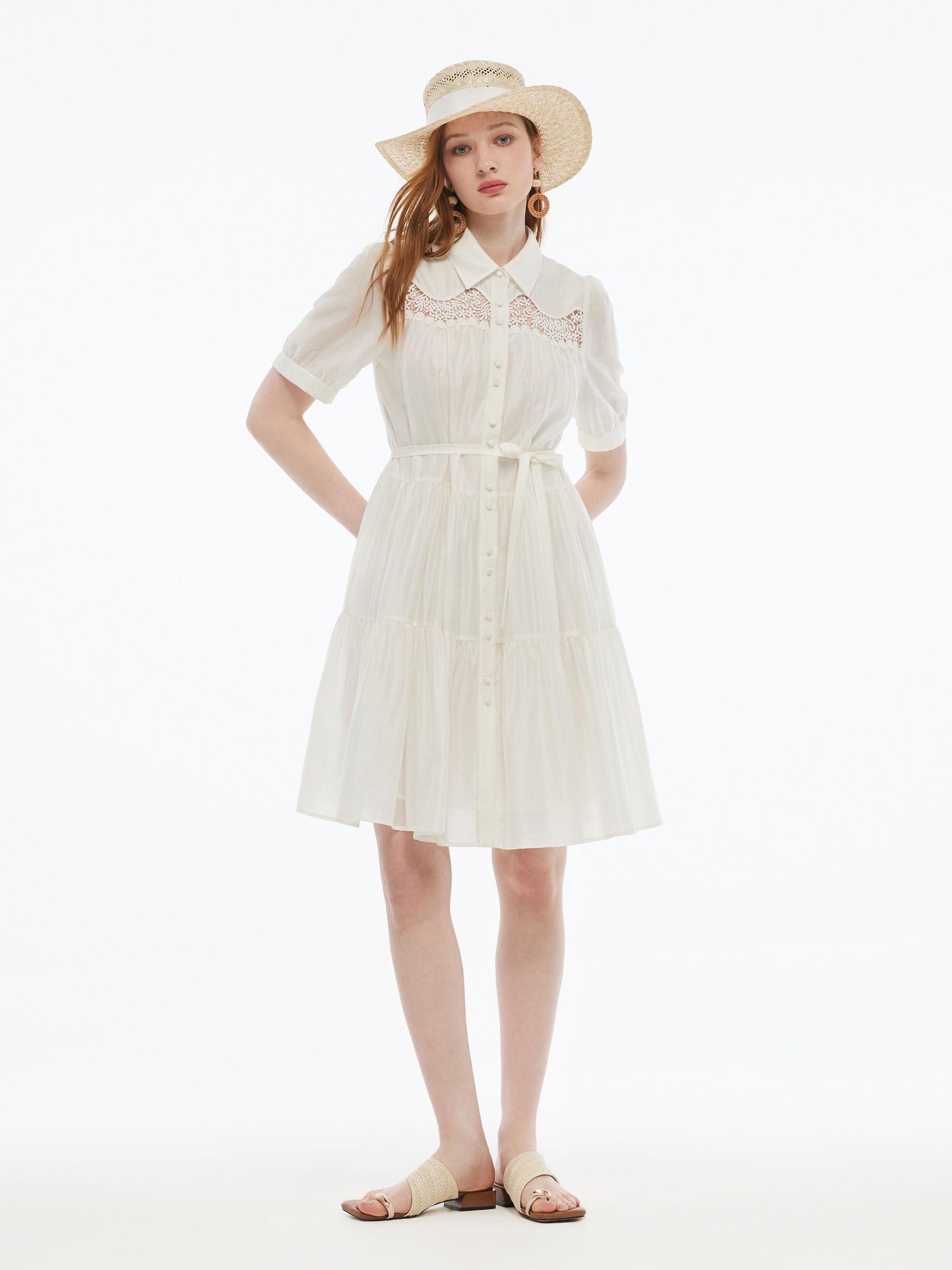 Tencel Blend Women Tiered Mini Dress With Ribbon GOELIA