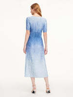 Blue And White Gradient Women Pleated Maxi Dress GOELIA