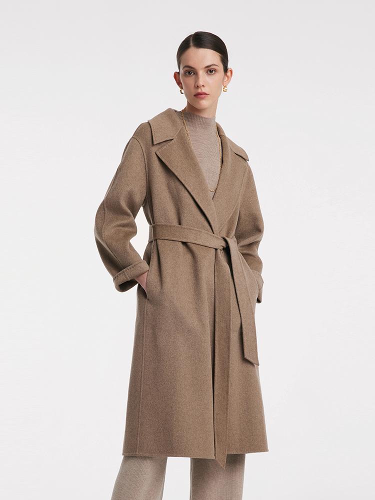 Cashmere Lapel Women Coat With Belt GOELIA