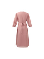 V-Neck Pleated Lace Up Wrap Midi Dress GOELIA
