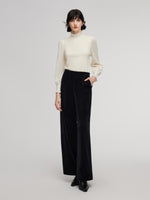 Velvet Ribbed Knit Women Loose Straight Leg Pants GOELIA