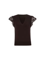 Lyocell Blend V-Neck Women Embroidered Sleeve Knit Top GOELIA