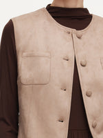 Faux Suede Vest And Knit Dress Two-Piece Set With Belt GOELIA