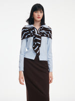 Tencel Wool Blend Striped Knit Triangular Scarf GOELIA