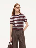 Tencel Blend Multicolored Stripe Letter Embroidered Women Cardigan GOELIA
