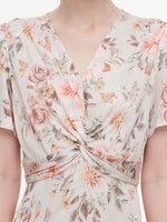19MM Mulberry Silk Floral Print Twist Front Women Midi Dress GOELIA
