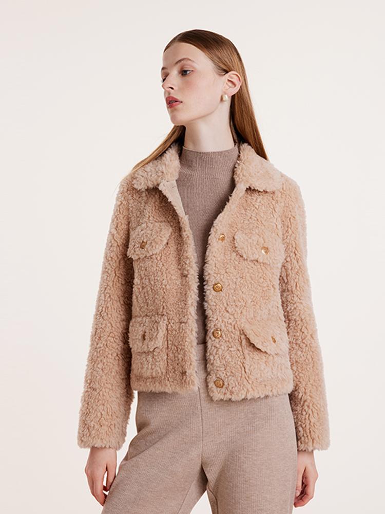 Beige Pure Wool Short Jacket GOELIA