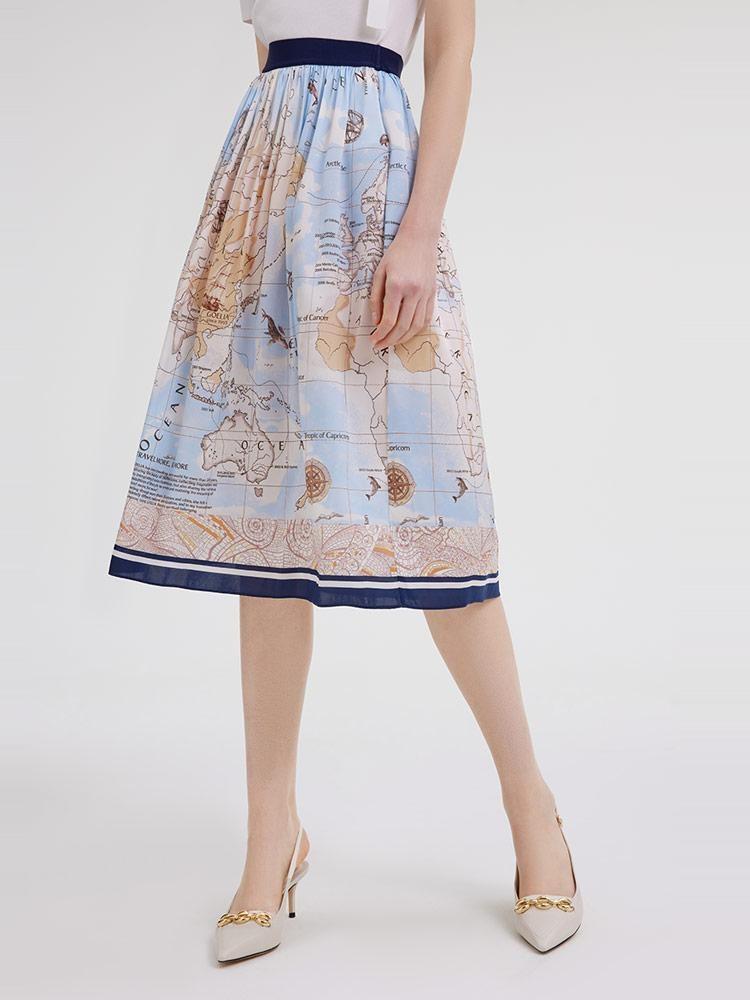 19 Momme Silk Map Printed Skirt GOELIA